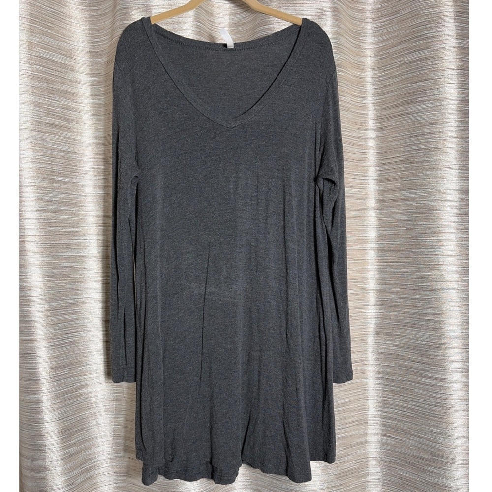 Popana Womens XL Charcoal Gray V-Neck Long Sleeve Tunic Dress Made in USA 1059